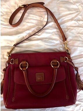 Dooney & Bourke Burgundy Leather Satchel with Tan Trim